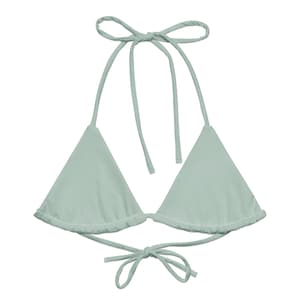 Green Cyan Bikini Top, Earthy Teal Triangle Bikini, Boho Festival Swimwear, String Bikini Top