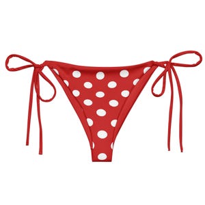 Red Polka Dot Bikini Bottom – Vintage Tie Side Swim Bottom – Retro High Leg – Coquette Y2K Aesthetic – Plus Size