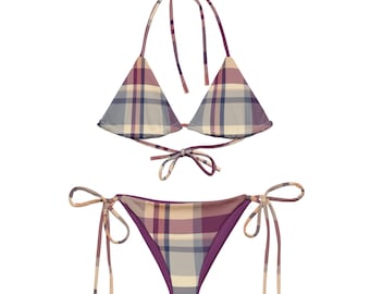 Lavender Plaid Bikini, Triangle Bikini Top, String Bikini Bottom, Lavender Bikini