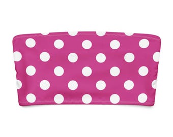 Top de bikini bandeau rosa y morado, top de bikini de lunares fucsia, ropa de playa, traje de baño retro sin tirantes