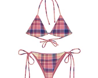 Plaid Bikini, Lilac String Bikini, Triangle Bikini Top, Preppy Bikini