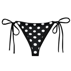 Black Polka Bikini Bottom, Printed Bikini Bottom, Side Tie String Bikini Bottom, Black Bikini Bottom