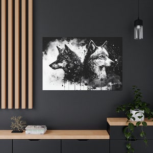 Wolf Black and White, Wolves Splatter Painting Canvas Wall Art, Modern Savages Print Room Decor, Majestic Wild Dogs Wall Hanging