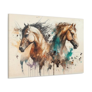 Tan Horses, Splatter Painting Canvas Wall Art, Modern Horse Print Room Decor, Majestic Horse Wall Hanging