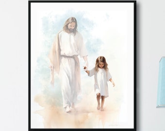 JESUS Walk With Me - Art PRINT -  by Jay Bryant Ward |  Christian LDS Art Print Inspirational gift canvas framed touching Christ watercolor