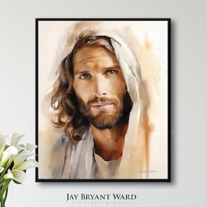 Jesus Gentle Savior ART PRINT -  by Jay Bryant Ward |  Christian LDS Art Print Inspirational gift canvas framed touching Christ watercolor