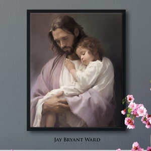 Jesus Holding a Little Girl ART PRINT - In His Tender Care by Jay Bryant Ward |  Christian LDS Art Prints Inspirational gift canvas frame