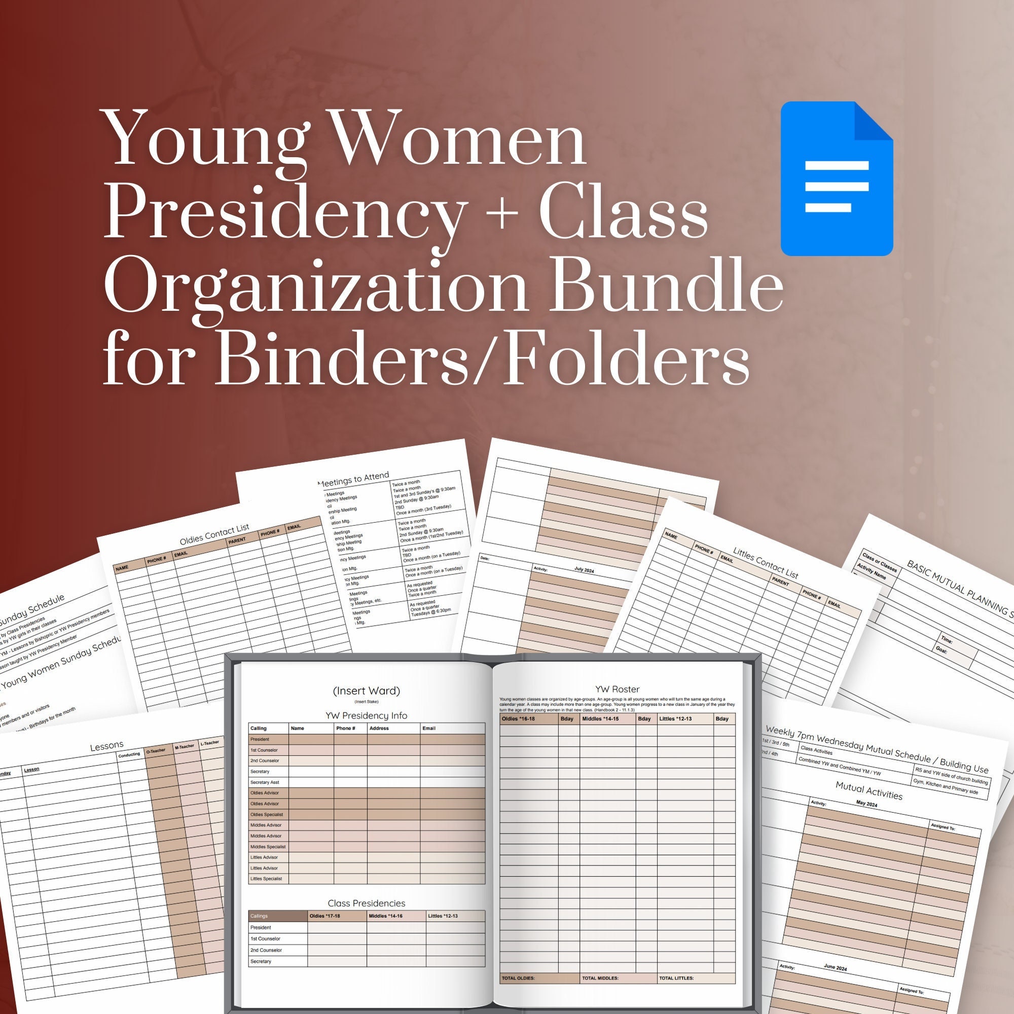 Printable Bundle 2020 YW Presidency Binder Covers and Class Presidencies  Mutual Theme Go and Do 1 Nephi 3:7 for Calendar Planner LDS
