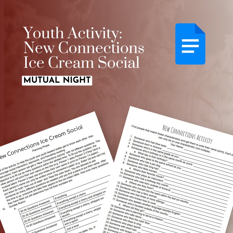 Youth Mutual Night Activity LDS Young Women Young Men New Connections