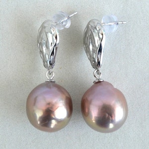 Elegant Collection | Pink/Mauve Natural Freshwater Broque/Near Round Pearl Earrings |S925/Sterling Silver