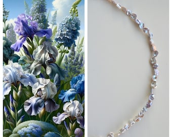Couleur de perle naturelle rare | Collier de perles baroques d'eau douce naturelles (keshi/pétale) violet/or duochrome avec fermoir OT en argent S925