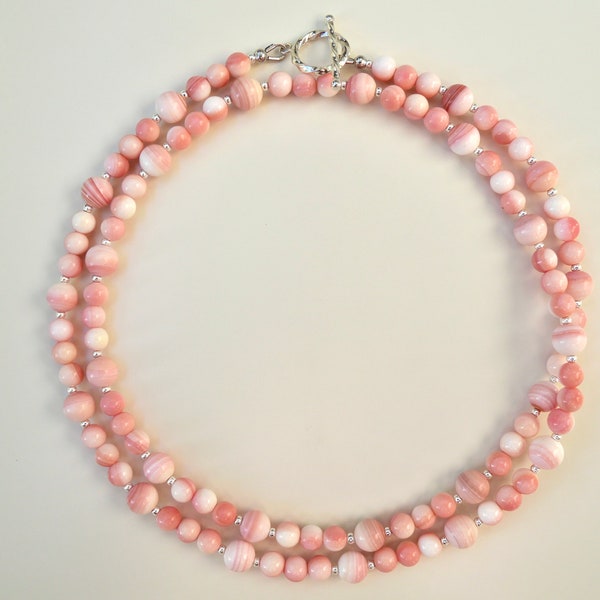 Pink Rainbow Collection | Natural Pink & White | Carved Natural Queen Conch Bead Necklace with S925 Silver Clasp | Multi-Styling Options