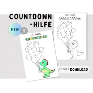 Dinosaur Birthday Countdown 14-Day Coloring Page for Kids | INSTANT DOWNLOAD | Print at Home | DigiMom Exclusive