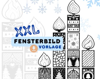 XXL Window Decoration Candles Advent Craft Template Hand-Drawn | DIY Christmas | Paper Cut Style | Pattern | Instant PDF Download | Coloring Page