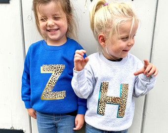 Kids Personalised Metallic Gold Leopard Print Initial Sweatshirt