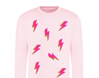 Kids Neon Pink Lightening Bolt Sweatshirt