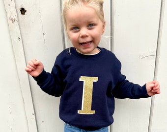 Kids Personalised Gold Glitter Initial Sweatshirt