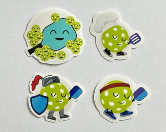Pickleball Sticker Pack (Set of 4) - Cute Sticker Gift Bundle for Laptop, Phone, Water Bottle