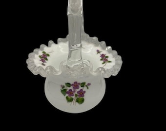 Vintage Fenton Silver Crest Violets in the Snow Basket