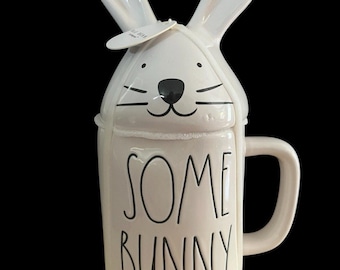 Rae Dunn Mug With Topper Lid "Some Bunny Loves You" Coffee Cocoa Easter