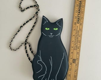 黒猫クロスボディバッグ子猫ゴールドチェーンハンドバッグハロウィン緑の目の子猫