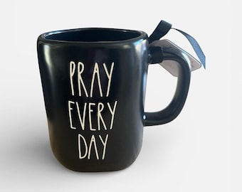 Rae Dunn PRAY EVERY DAY Mug Black With Black Lettering nwt