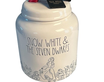 Rae Dunn Snow White And The Seven Dwarfs Ceramic Canister Aprox 6 x 7 Magenta