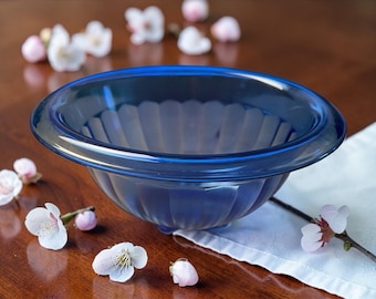 Cobalt Blue Hazel Atlas Rolled Edge Paneled Sides Mixing Bowl 9.5 inch