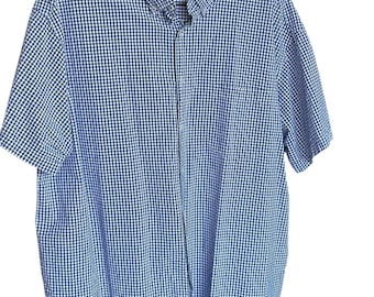 Roundtree & Yorke Shirt Mens 3XB Blue Gingham Check Cotton Short Sleeve