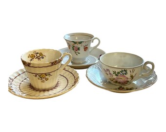 Set Of 3 Demitasse Cups And Saucers Floral Vintage Occupied Japan And England