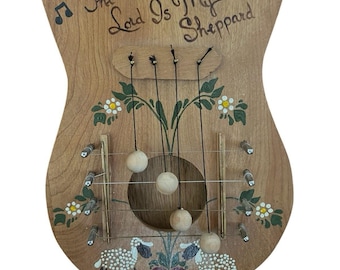 Vintage Wood 4 String Sheep Door Chime Harp Folk Art Hand Painted The Lord Is ..