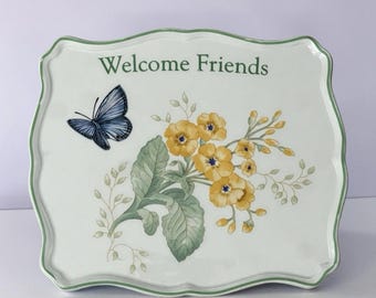 Salvamanteles Lenox Butterfly Meadow Welcome Friends de 19 x 16,5 cm con flores amarillas