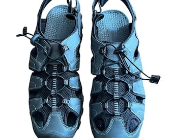 Sandalias Eddie Bauer Stewart para hombre, talla 11, color gris/negro, calzado deportivo de cuero para senderismo.