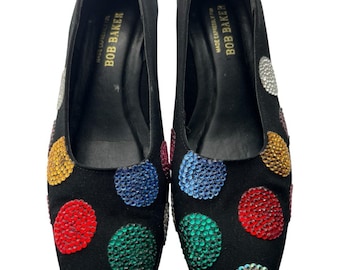 Vintage Bob Baker Women’s Pumps Shoes 8.5 Large Rhinestone Polka A Dots Multi Colored