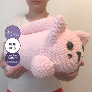 Schema all'uncinetto per cuscino amigurumi con gatto. Tutorial amigurumi PDF in inglese, giocattolo all'uncinetto, schema all'uncinetto PDF. Regalo per bambini Schema all'uncinetto per amanti dei gatti