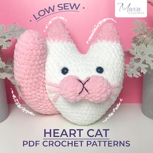 Cat Crochet Pattern, Low Sew Amigurumi Crochet Plushie Pattern. Full tutorial PDF in English. DIY Gift. Valentine&#39;s Day. Heart Cat
