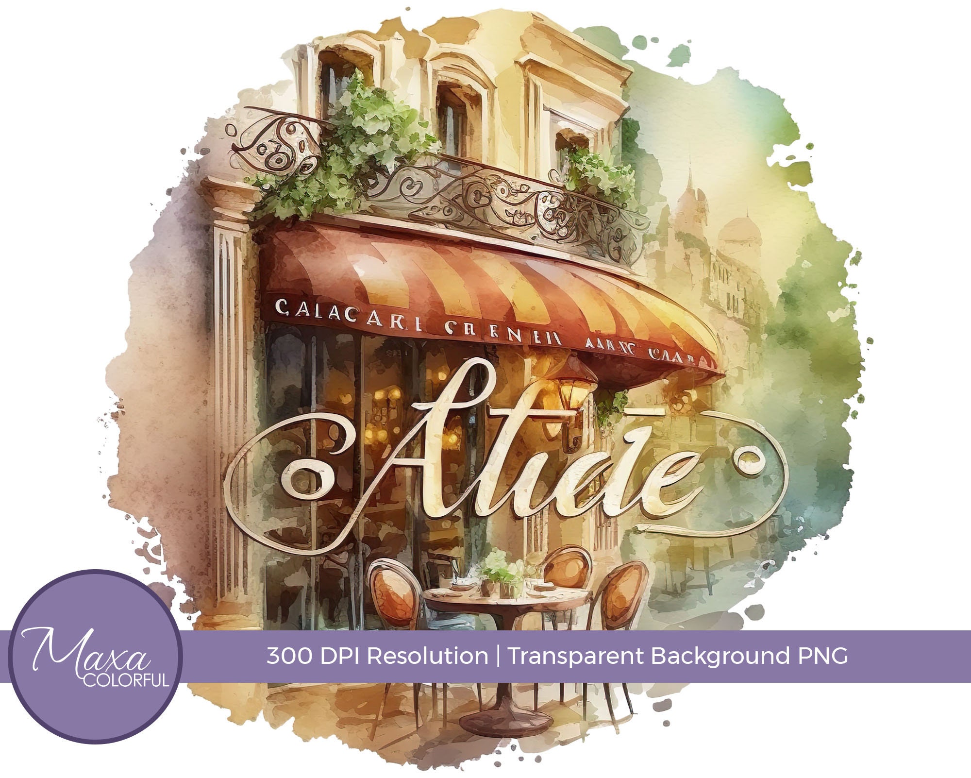 Watercolor Paris Cafe Clipart. Digital Watercolor. Bakery Etsy