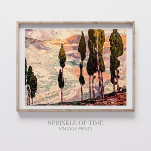 Impressionist Cypress Tree Landscape Painting | Digital Download | Italy Painting | Vintage Wall Art | LS-14