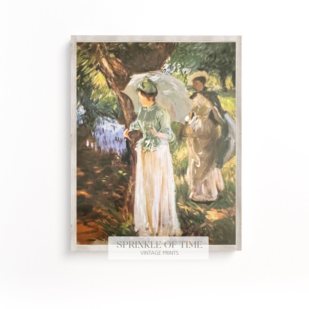 Two Women With Parasols | Vintage Impressionist Oil Painting | 19th ...