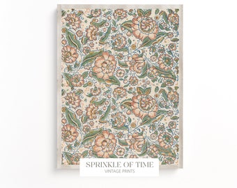 Vintage Pastel Floral Textile Pattern | Printable Art | Digital Download | Craft Room Decor | Antique Tapestry | Vintage Tapestry | TE-03