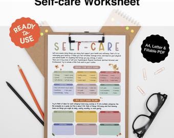 Self-Care Plan Worksheet | Personal Wellness Planner | Wellness Tool for CBT Therapy & School Counseling | Printable and Digital