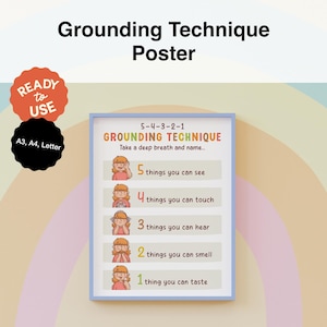 5 Senses Grounding Technique Poster | Mindfulness Wall Art for Kids | Therapy Office & Playroom Decor | Instant Download, Printable
