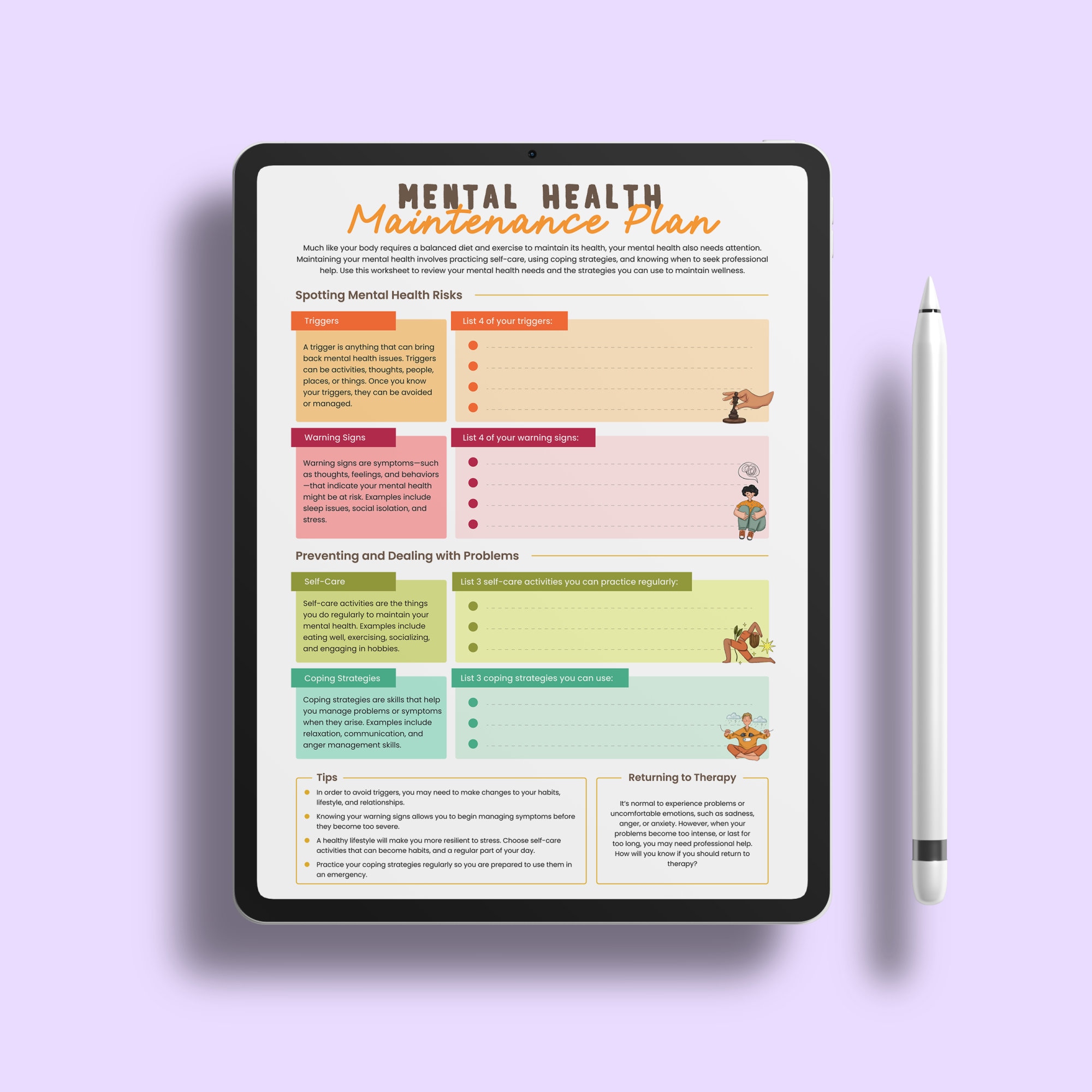 Recovery Maintenance Plan.pdf Mental Health Maintenance Plan Worksheet: CBT Therapy (printable ...
