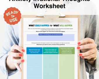 Anxiety Irrational Thoughts Worksheet: CBT Therapy Tool (Printable, Fillable, GoodNotes)