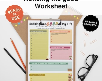Daily Gratitude Worksheet: CBT Therapy Wellness Tool (Printable PDF)