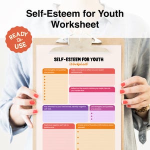 Self-Esteem for Youth Worksheet | Fillable & Printable Counseling Resource | CBT Therapy Tool for Confidence Building | GoodNotes