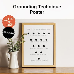 Minimalist Grounding Technique Poster | Anxiety Relief Wall Art | Therapy Office & Yoga Studio Decor | Instant Download, Printable