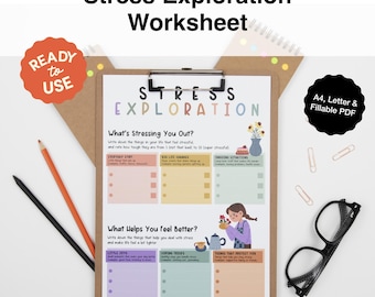 Stress Exploration Worksheet: CBT Therapy, Coping Skills (Printable, Fillable PDF)
