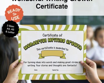 Wonderful Writing Growth Certificate of Achievement | Writing Excellence Award | Student Motivation | Positive Psychology | Printable