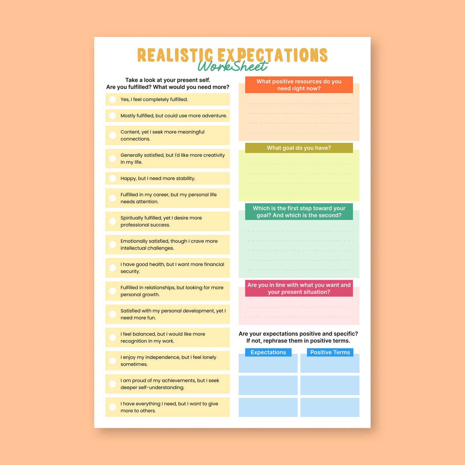 Realistic Expectations Worksheet: Fillable CBT Therapy Tool (printable ...